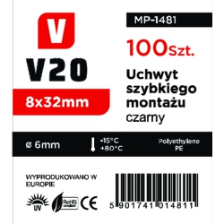 Uchwyt szybkiego montażu 6mm - czarny 100 sztuk